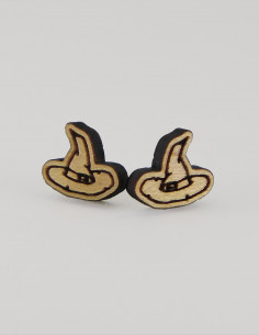 Pendientes de madera maciza, modelo sombrero de bruja