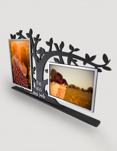 Comprar marco de fotos de madera, original y artesanal. Modelo para dos fotos, una vertical y otra horizontal.