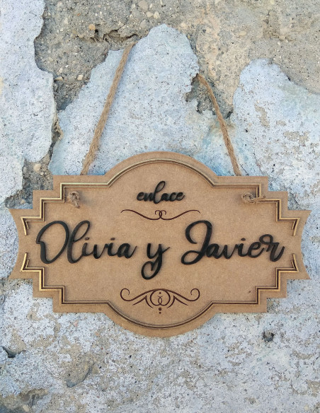 Cartel enlace con nombres de los novios