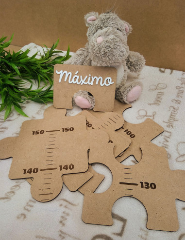 Medidor de altura, tipo puzzle, de madera, con nombre personalizado