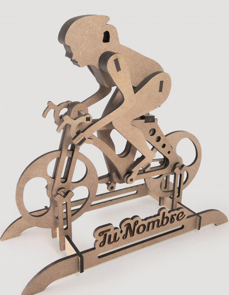 Comprar trofeo ciclista personalizado, de madera. Para mujer. Modelo bicicleta de carretera.