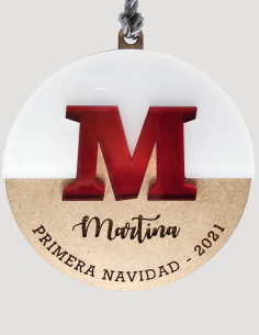 Bola de Navidad con nombre, 2 capas (metacrilato + madera) 2