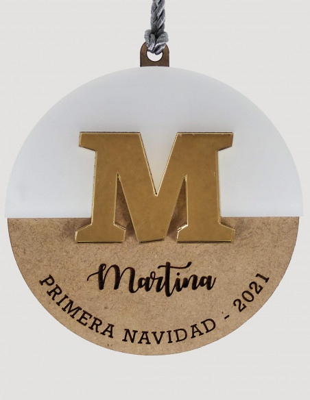 Bola de Navidad con nombre, 2 capas (metacrilato + madera)