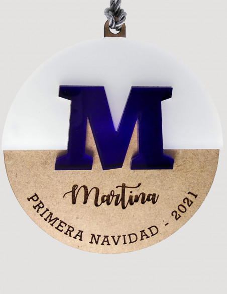 Bola de Navidad con nombre, 2 capas (metacrilato + madera)