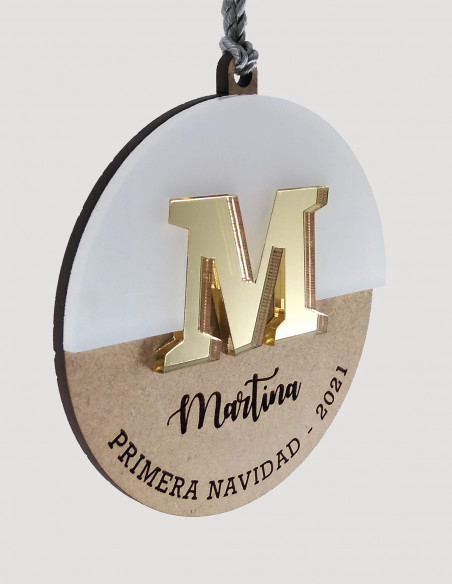 Bola de Navidad con nombre, 2 capas (metacrilato + madera)