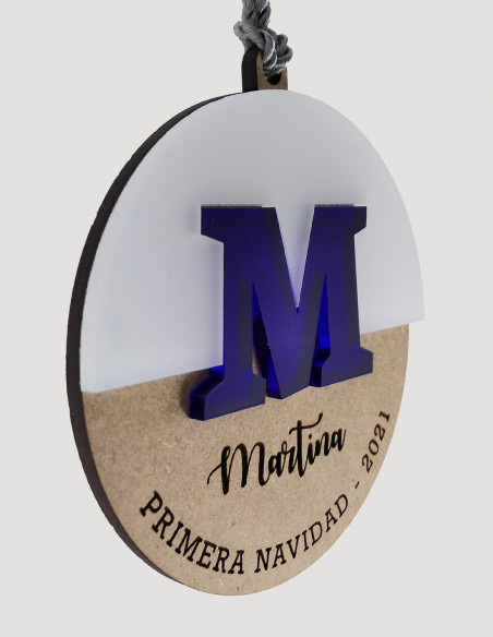 Bola de Navidad con nombre, 2 capas (metacrilato + madera)