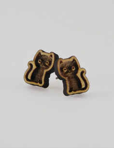 Pendientes de madera maciza, modelo gato negro